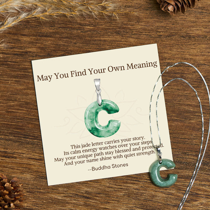 Buddha Stones "May You Find Your Own Meaning" Natural A-Z Letter Jade 925 Sterling Silver Chain Necklace Includes Gift Message Card - C - Titanium Steel Chain&Silver Chain(One Pendant) - Standard Gift Box - image 25