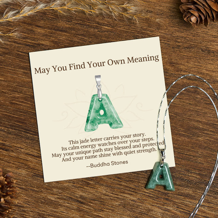 Buddha Stones "May You Find Your Own Meaning" Natural A-Z Letter Jade 925 Sterling Silver Chain Necklace Includes Gift Message Card - A - Titanium Steel Chain&Silver Chain(One Pendant) - Standard Gift Box - image 1