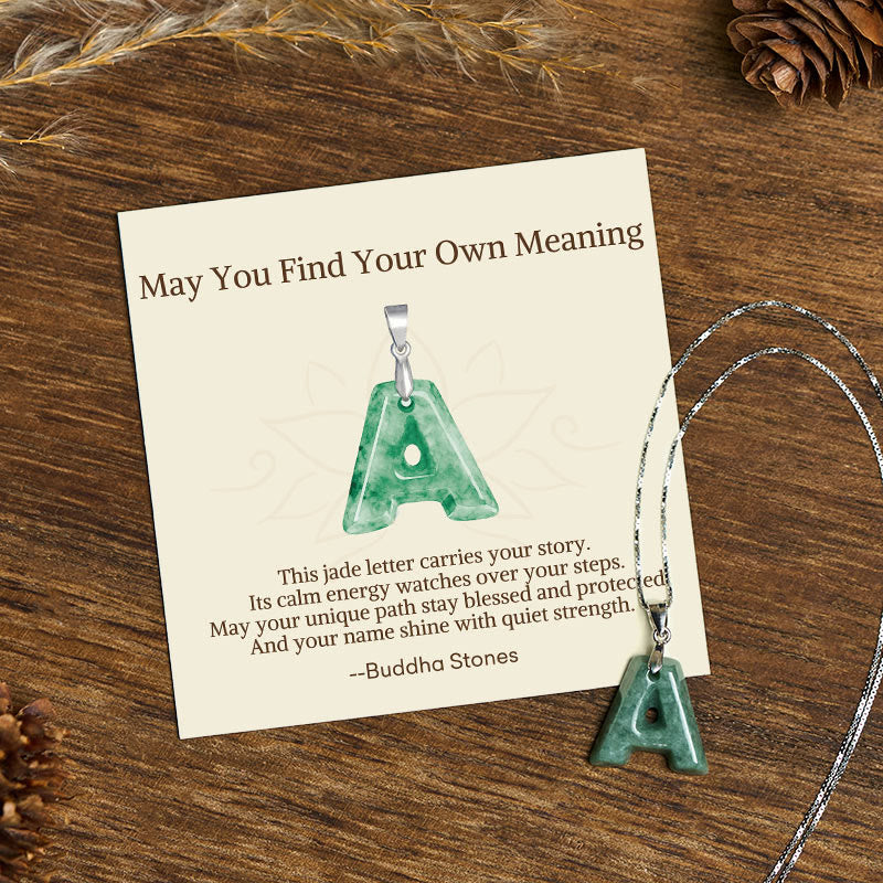 Buddha Stones "May You Find Your Own Meaning" Natural A-Z Letter Jade Titanium Steel Chain Necklace Includes Gift Message Card - image 117