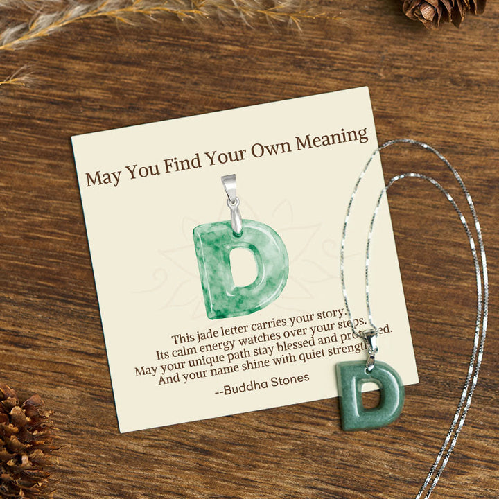 Buddha Stones "May You Find Your Own Meaning" Natural A-Z Letter Jade Titanium Steel Chain Necklace Includes Gift Message Card - image 137