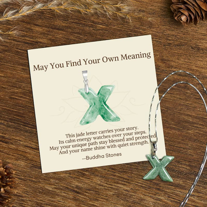 Buddha Stones "May You Find Your Own Meaning" Natural A-Z Letter Jade 925 Sterling Silver Chain Necklace Includes Gift Message Card - X - Titanium Steel Chain&Silver Chain(One Pendant) - Standard Gift Box - image 112