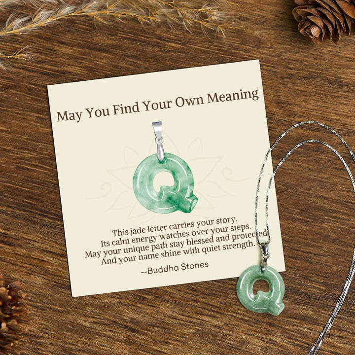 Buddha Stones "May You Find Your Own Meaning" Natural A-Z Letter Jade 925 Sterling Silver Chain Necklace Includes Gift Message Card - Q - Titanium Steel Chain&Silver Chain(One Pendant) - Standard Gift Box - image 84