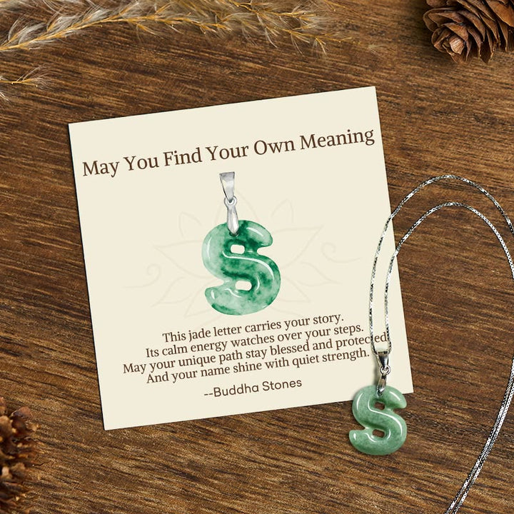 Buddha Stones "May You Find Your Own Meaning" Natural A-Z Letter Jade Titanium Steel Chain Necklace Includes Gift Message Card - image 183