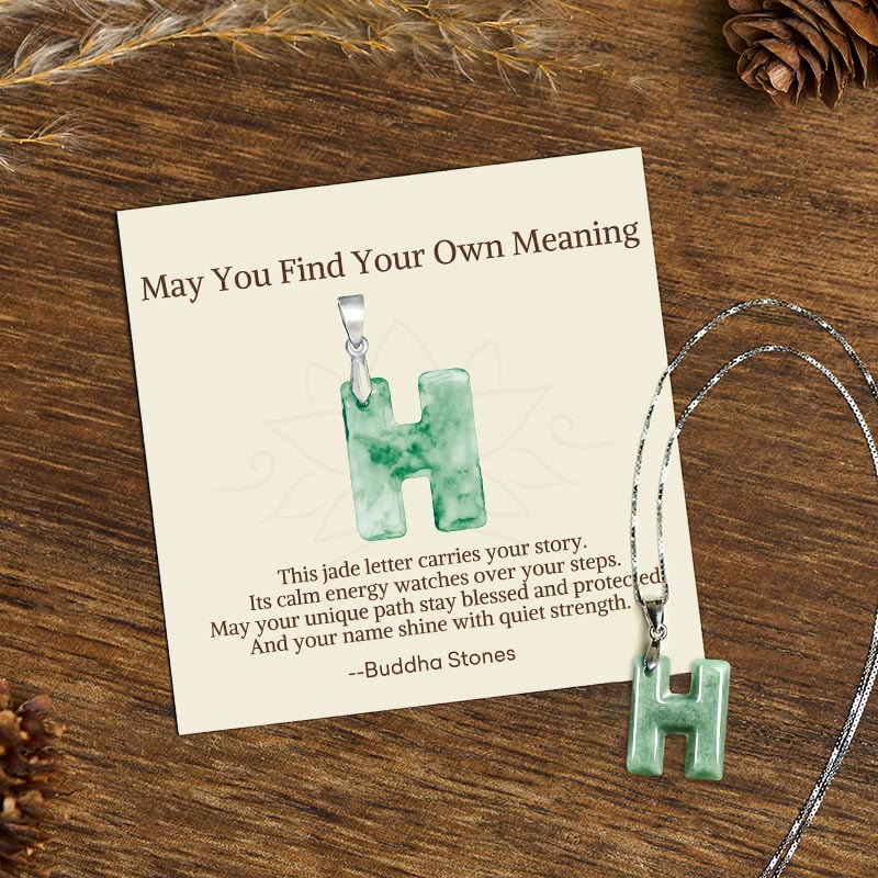 Buddha Stones "May You Find Your Own Meaning" Natural A-Z Letter Jade Titanium Steel Chain Necklace Includes Gift Message Card - image 150