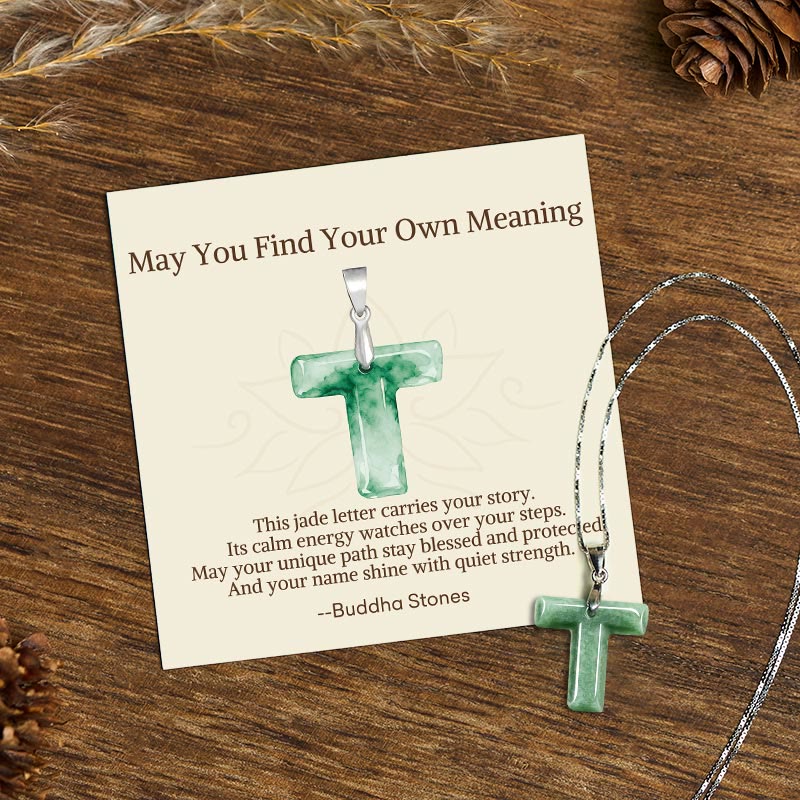 Buddha Stones "May You Find Your Own Meaning" Natural A-Z Letter Jade 925 Sterling Silver Chain Necklace Includes Gift Message Card - T - Titanium Steel Chain&Silver Chain(One Pendant) - Standard Gift Box - image 96