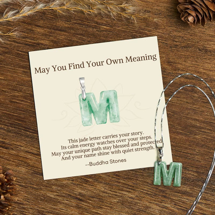Buddha Stones "May You Find Your Own Meaning" Natural A-Z Letter Jade Titanium Steel Chain Necklace Includes Gift Message Card - image 165
