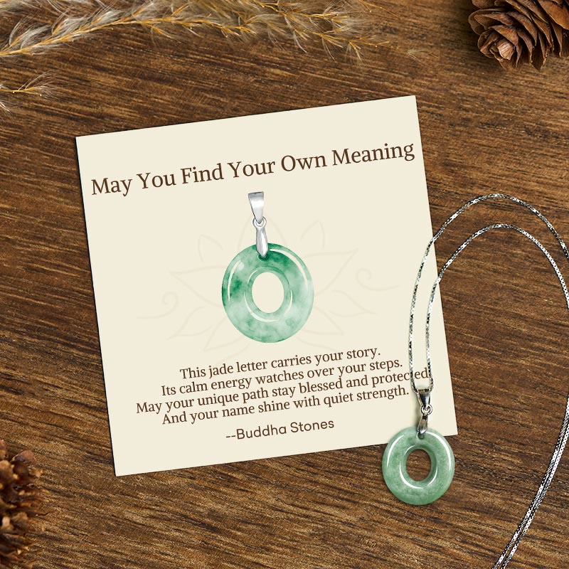 Buddha Stones "May You Find Your Own Meaning" Natural A-Z Letter Jade Titanium Steel Chain Necklace Includes Gift Message Card - image 171