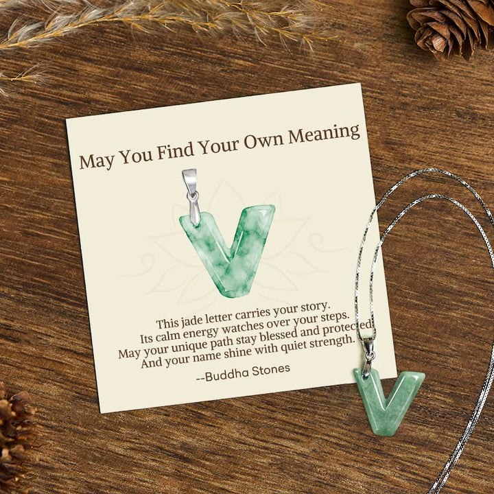 Buddha Stones "May You Find Your Own Meaning" Natural A-Z Letter Jade 925 Sterling Silver Chain Necklace Includes Gift Message Card - V - Titanium Steel Chain&Silver Chain(One Pendant) - Standard Gift Box - image 104