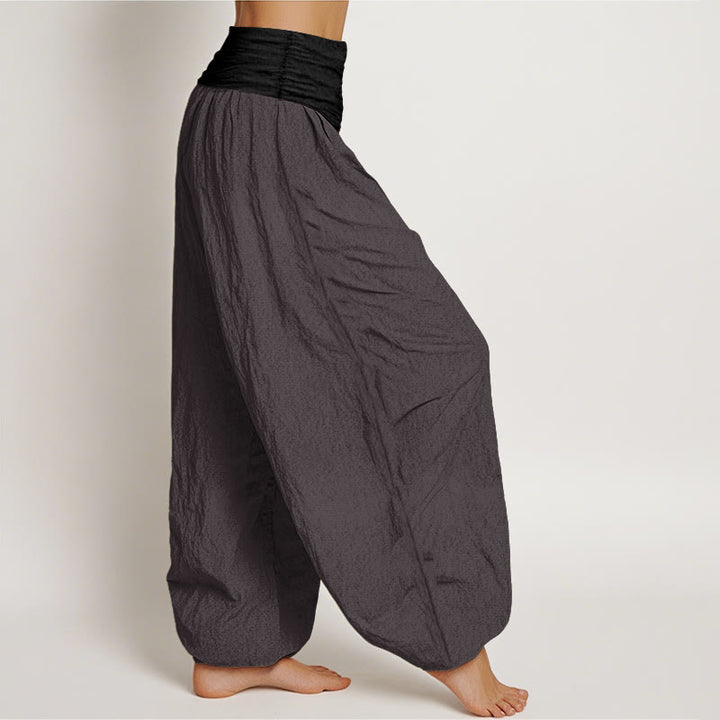 Buddha Stones Cotton Blue Black Gray Solid Color Women's Elastic Waist Harem Pants - image 10