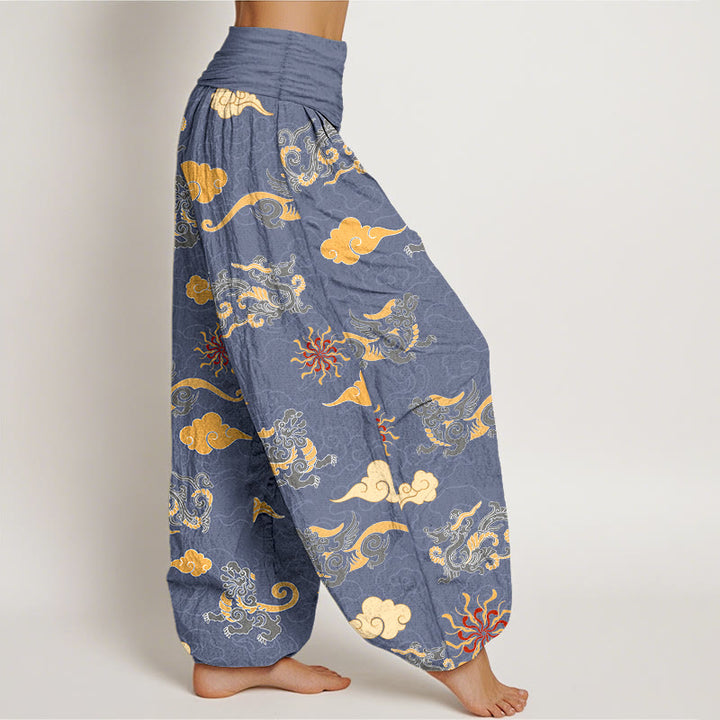 Buddha Stones Cotton Gorgeous Dragon Auspicious Beast Cloud Pattern Women's Elastic Waist Harem Pants - image 7