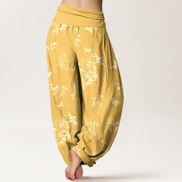 Buddha Stones Cotton Elegant Butterfly Bamboo Pattern Women's Elastic Waist Harem Pants - image 9