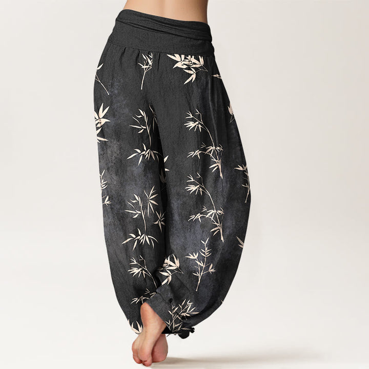 Buddha Stones Cotton Simple Bamboo Leaves Pattern Women's Elastic Waist Harem Pants - image 9