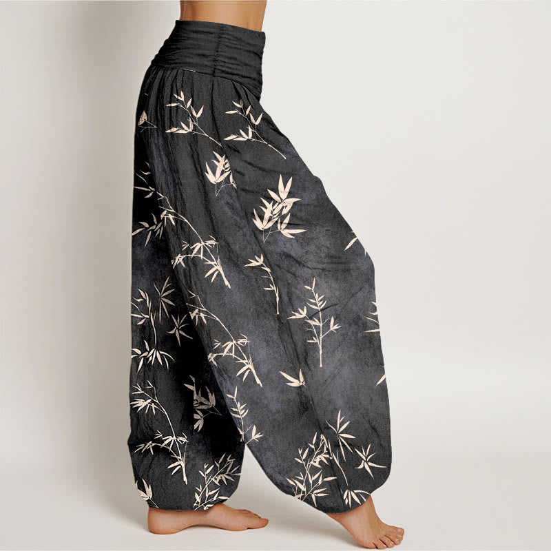 Buddha Stones Cotton Simple Bamboo Leaves Pattern Women's Elastic Waist Harem Pants - image 10