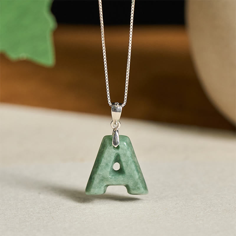 Buddha Stones Natural A-Z Letter Jade 925 Sterling Silver Silm Chain Prosperity Necklace Pendant - A - image 1