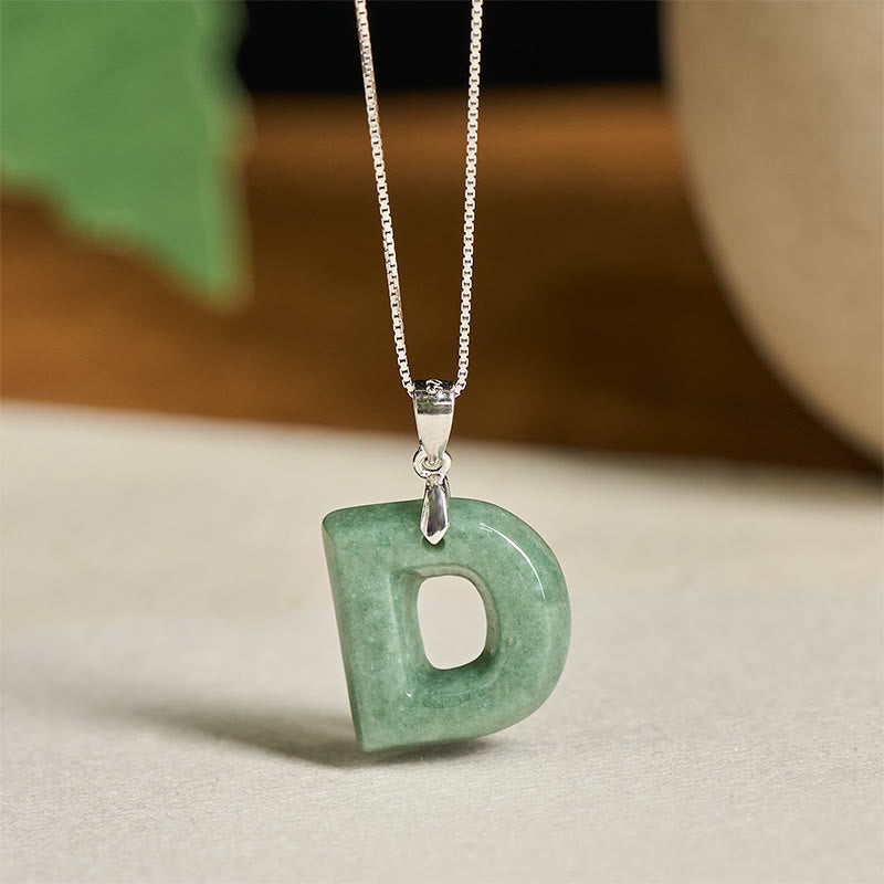 Buddha Stones Natural A-Z Letter Jade 925 Sterling Silver Silm Chain Prosperity Necklace Pendant - D - image 22