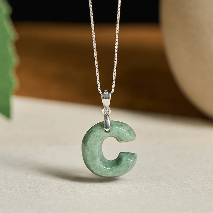 Buddha Stones Natural A-Z Letter Jade 925 Sterling Silver Silm Chain Prosperity Necklace Pendant - C - image 16