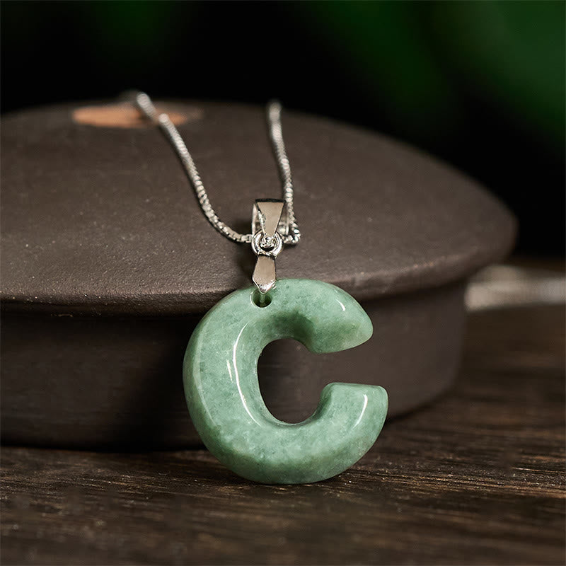 Buddha Stones Natural A-Z Letter Jade 925 Sterling Silver Silm Chain Prosperity Necklace Pendant - image 18
