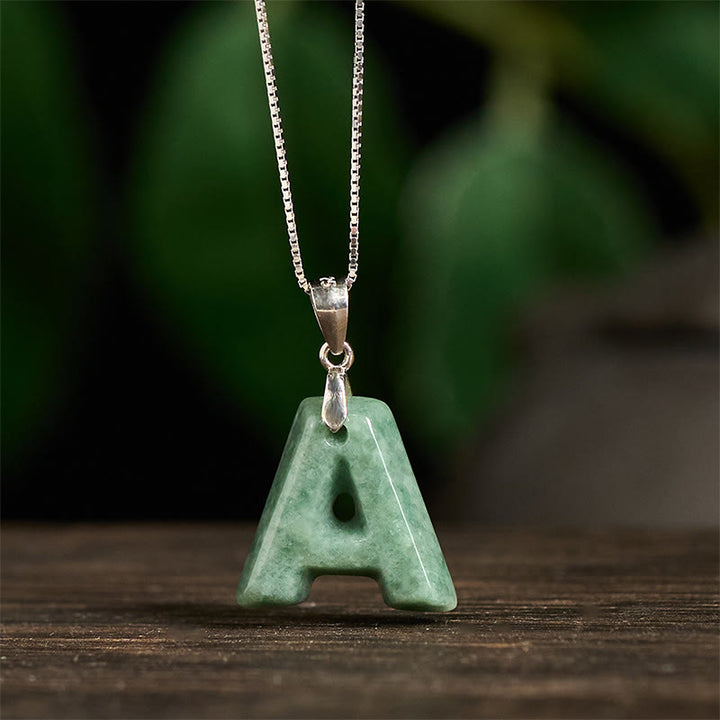 Buddha Stones Natural A-Z Letter Jade 925 Sterling Silver Silm Chain Prosperity Necklace Pendant - image 2
