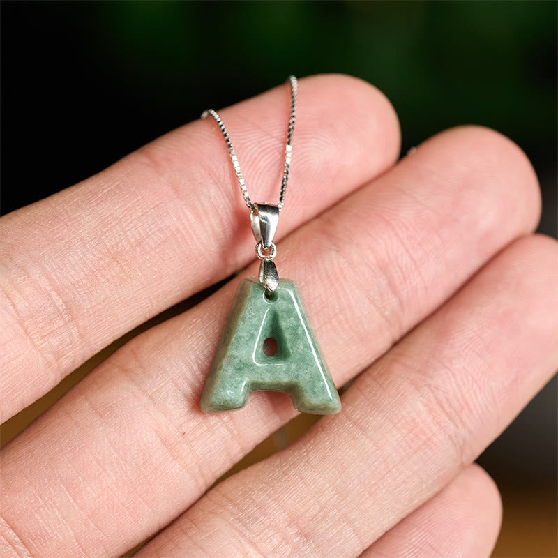 Buddha Stones Natural A-Z Letter Jade 925 Sterling Silver Silm Chain Prosperity Necklace Pendant - image 6