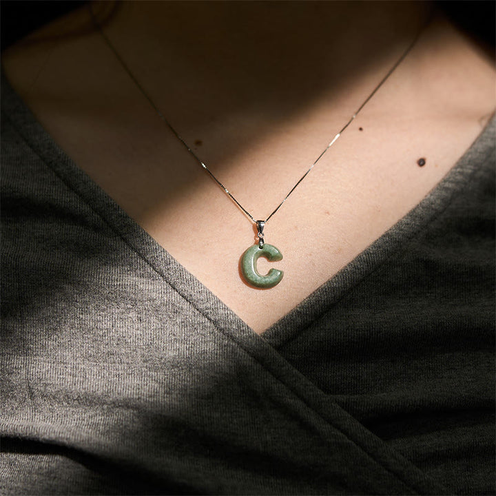 Buddha Stones Natural A-Z Letter Jade 925 Sterling Silver Silm Chain Prosperity Necklace Pendant - image 21