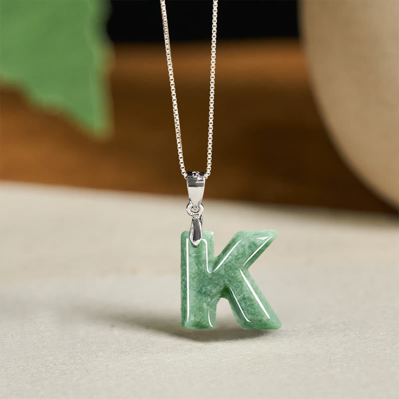 Buddha Stones Natural A-Z Letter Jade 925 Sterling Silver Silm Chain Prosperity Necklace Pendant - K - image 34