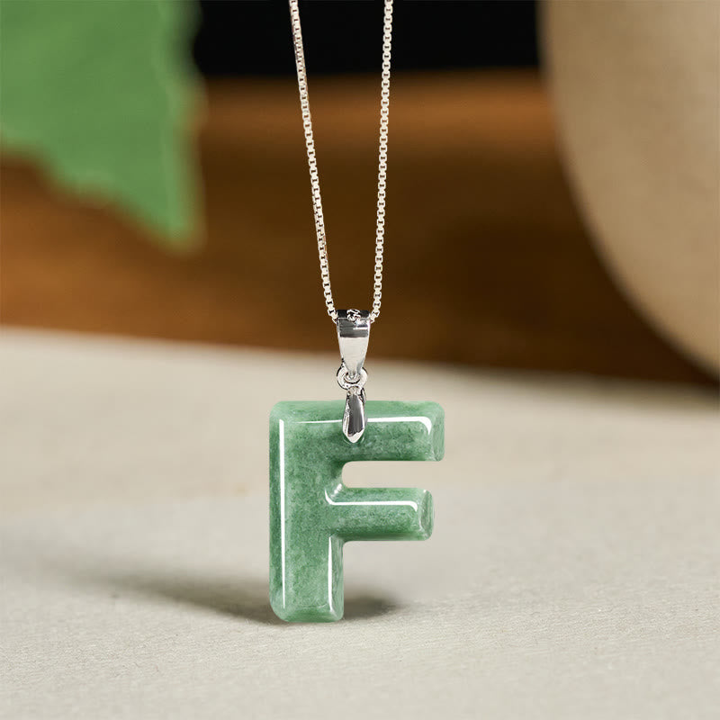 Buddha Stones Natural A-Z Letter Jade 925 Sterling Silver Silm Chain Prosperity Necklace Pendant - F - image 29