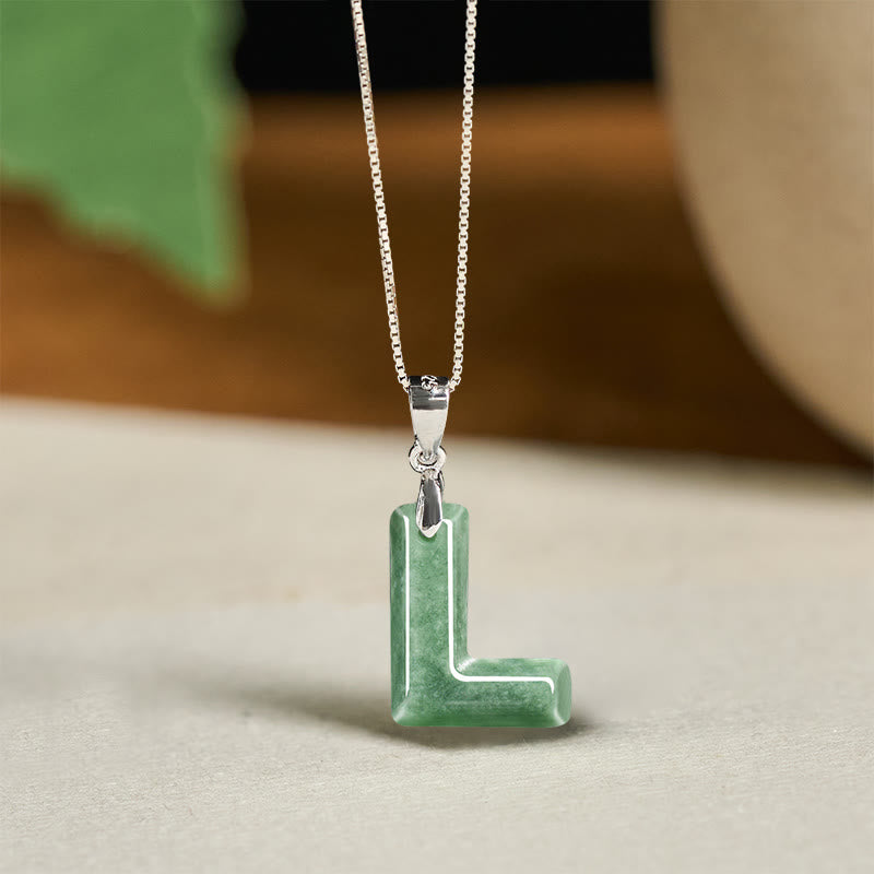 Buddha Stones Natural A-Z Letter Jade 925 Sterling Silver Silm Chain Prosperity Necklace Pendant - L - image 35