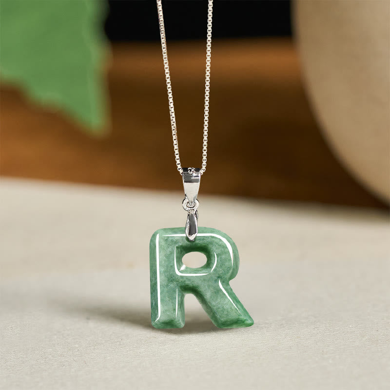 Buddha Stones Natural A-Z Letter Jade 925 Sterling Silver Silm Chain Prosperity Necklace Pendant - R - image 41