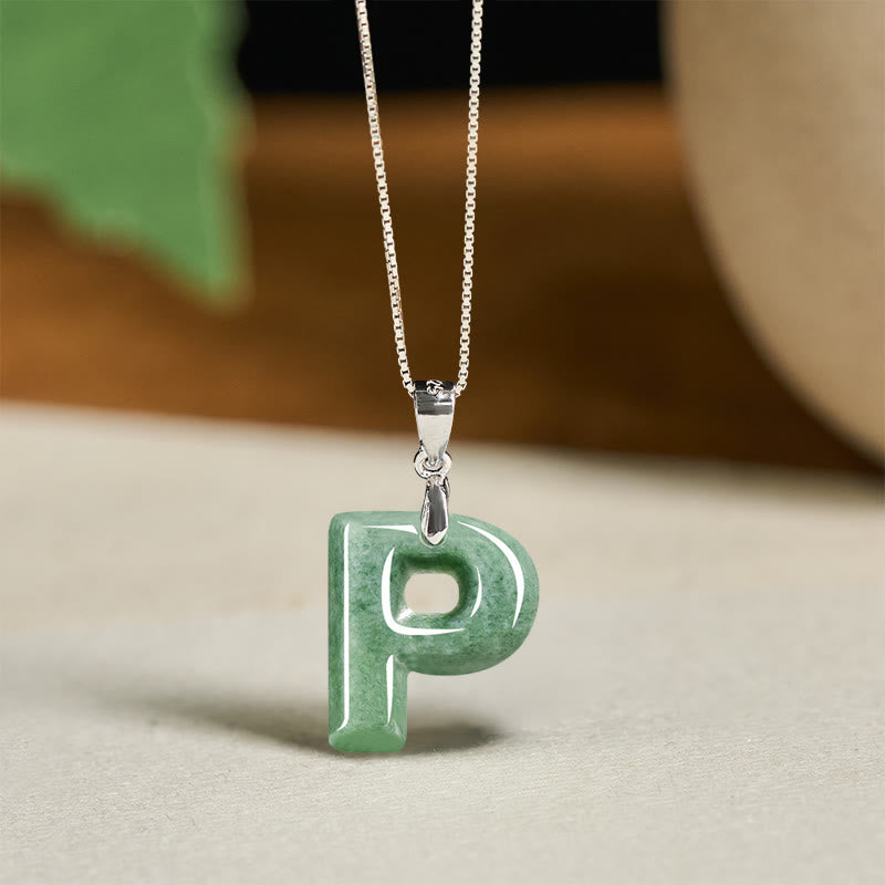 Buddha Stones Natural A-Z Letter Jade 925 Sterling Silver Silm Chain Prosperity Necklace Pendant - P - image 39
