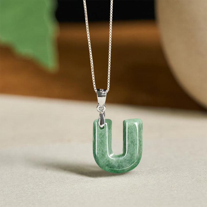 Buddha Stones Natural A-Z Letter Jade 925 Sterling Silver Silm Chain Prosperity Necklace Pendant - U - image 44
