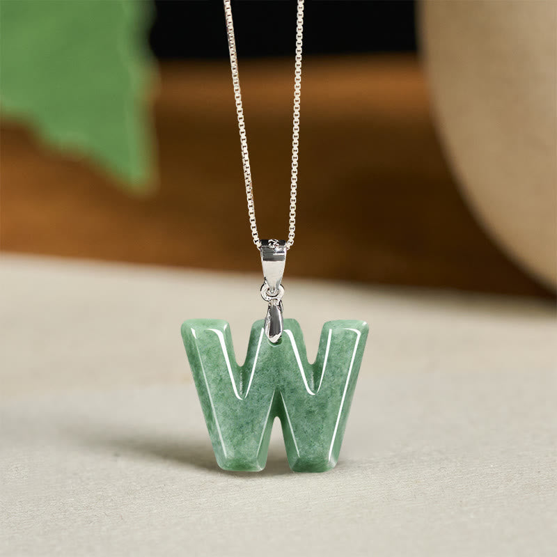 Buddha Stones Natural A-Z Letter Jade 925 Sterling Silver Silm Chain Prosperity Necklace Pendant - W - image 46