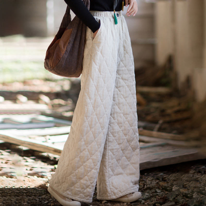 Buddha Stones Solid Color Thick Cotton Women's Wide Leg Pants With Pockets - Snow - US8-10，UK/AU12-14，EU40-42 (2XL) - image 0