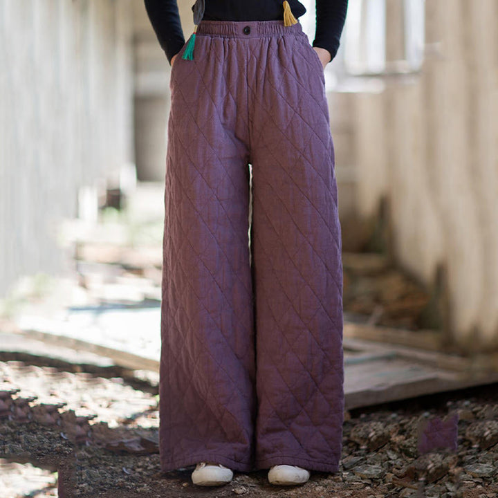 Buddha Stones Solid Color Thick Cotton Women's Wide Leg Pants With Pockets - image 8