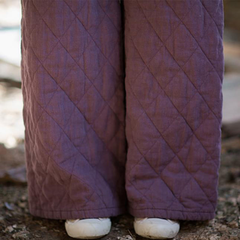 Buddha Stones Solid Color Thick Cotton Women's Wide Leg Pants With Pockets - image 12