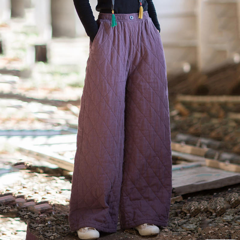 Buddha Stones Solid Color Thick Cotton Women's Wide Leg Pants With Pockets - image 9