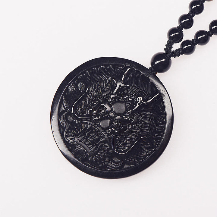 Buddha Stones Dragon Black Obsidian Transformation Fulfilment Necklace Pendant - image 4