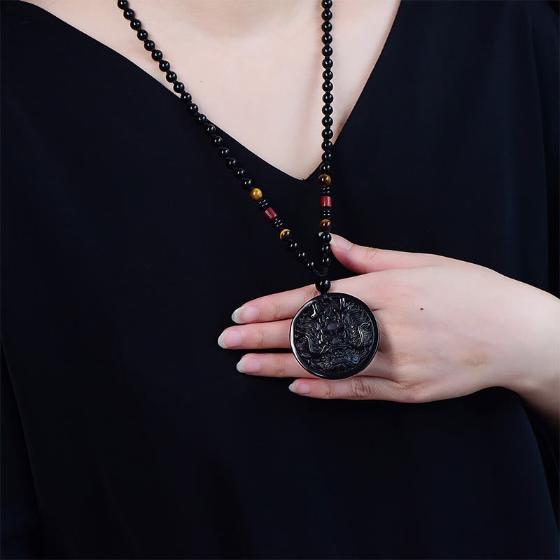 Buddha Stones Dragon Black Obsidian Transformation Fulfilment Necklace Pendant - image 2