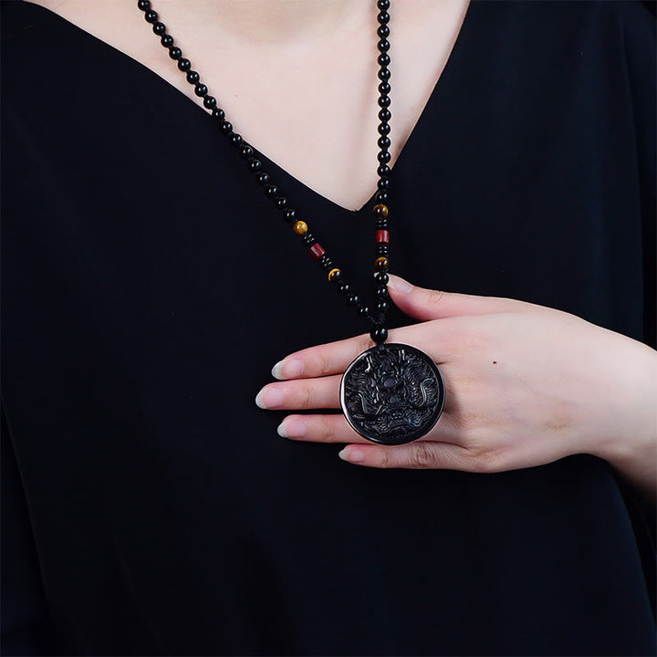 Buddha Stones Dragon Black Obsidian Transformation Fulfilment Necklace Pendant - image 2