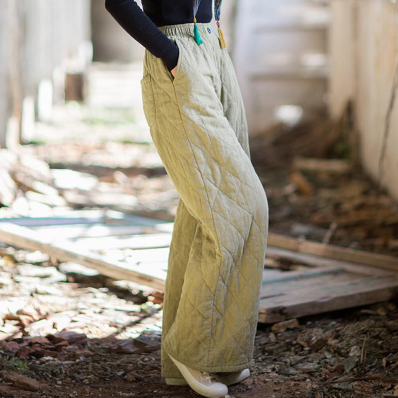 Buddha Stones Solid Color Thick Cotton Women's Wide Leg Pants With Pockets - image 15