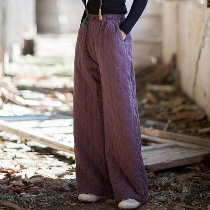 Buddha Stones Solid Color Thick Cotton Women's Wide Leg Pants With Pockets - image 10