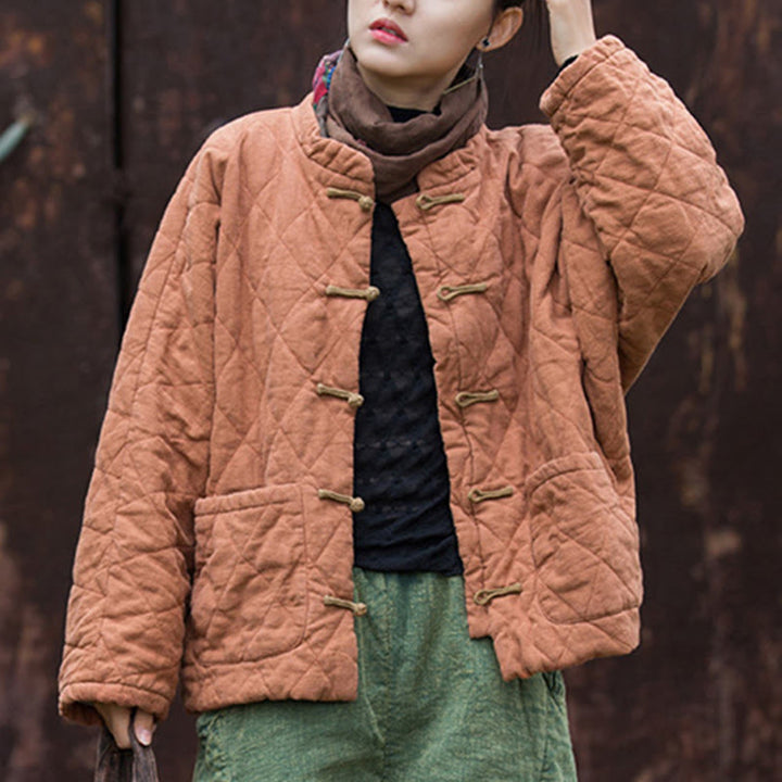 Buddha Stones Winter Frog-Button Lines Open Front Cotton Long Sleeve Women's Thermal Jacket With Pockets - image 16