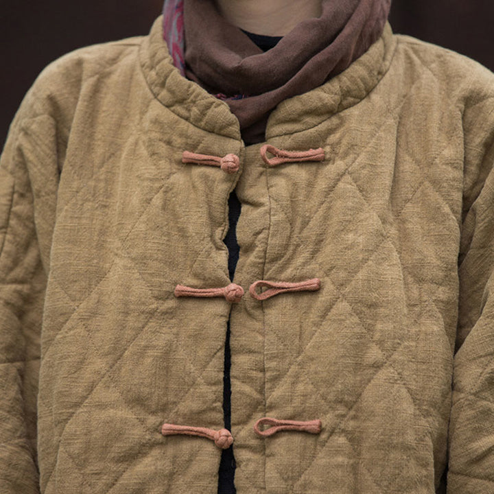 Buddha Stones Winter Frog-Button Lines Open Front Cotton Long Sleeve Women's Thermal Jacket With Pockets - image 30