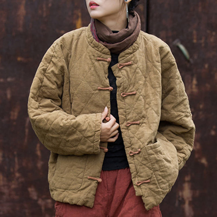 Buddha Stones Winter Frog-Button Lines Open Front Cotton Long Sleeve Women's Thermal Jacket With Pockets - image 27