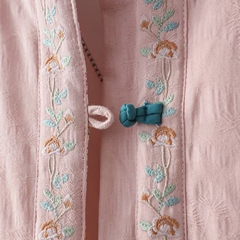 Buddha Stones Winter Frog-Button Embroidery Flowers Vines Open Front Cotton Long Sleeve Women's Thermal Jacket - image 6