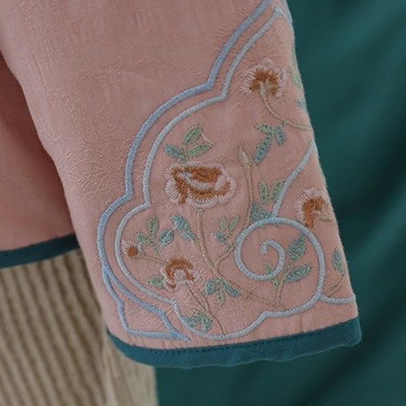 Buddha Stones Winter Frog-Button Embroidery Flowers Vines Open Front Cotton Long Sleeve Women's Thermal Jacket - image 16