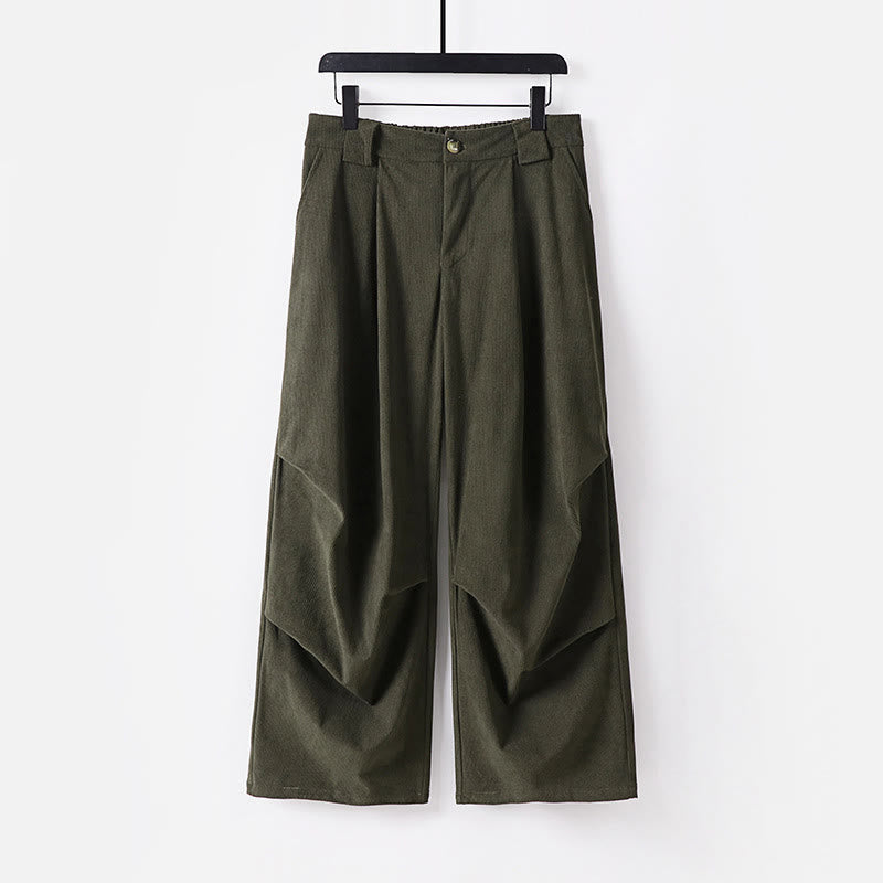 Buddha Stones Winter Button Zipper Design Elastic Waist Cotton Corduroy Men's Wide Leg Pants With Pockets - DarkSeaGreen - US/UK/AU54，EU64 (9XL) - image 11