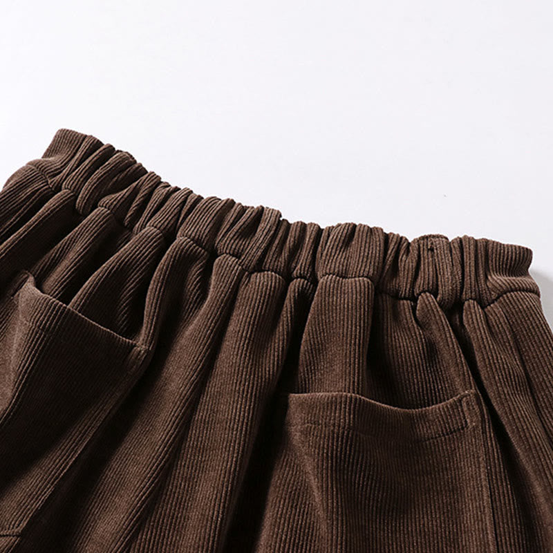 Buddha Stones Winter Button Zipper Design Elastic Waist Cotton Corduroy Men's Wide Leg Pants With Pockets - image 3