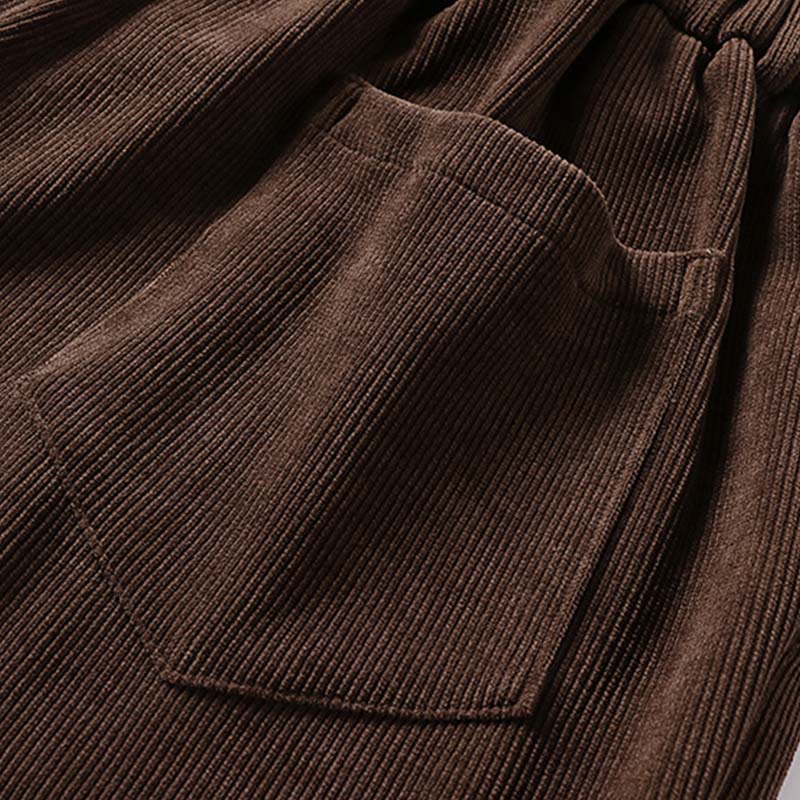 Buddha Stones Winter Button Zipper Design Elastic Waist Cotton Corduroy Men's Wide Leg Pants With Pockets - image 7