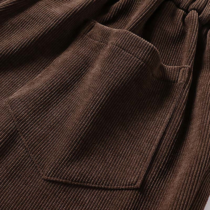 Buddha Stones Winter Button Zipper Design Elastic Waist Cotton Corduroy Men's Wide Leg Pants With Pockets - image 7