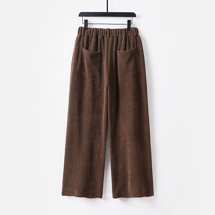 Buddha Stones Winter Button Zipper Design Elastic Waist Cotton Corduroy Men's Wide Leg Pants With Pockets - image 1
